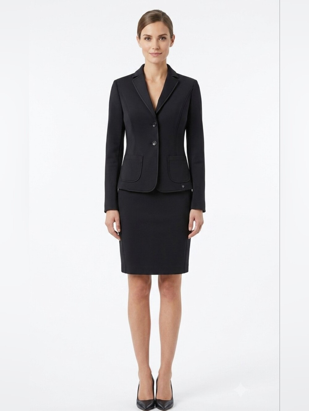 Marc Cain Black Scuba Knit Jacket & Pencil Skirt Suit Set